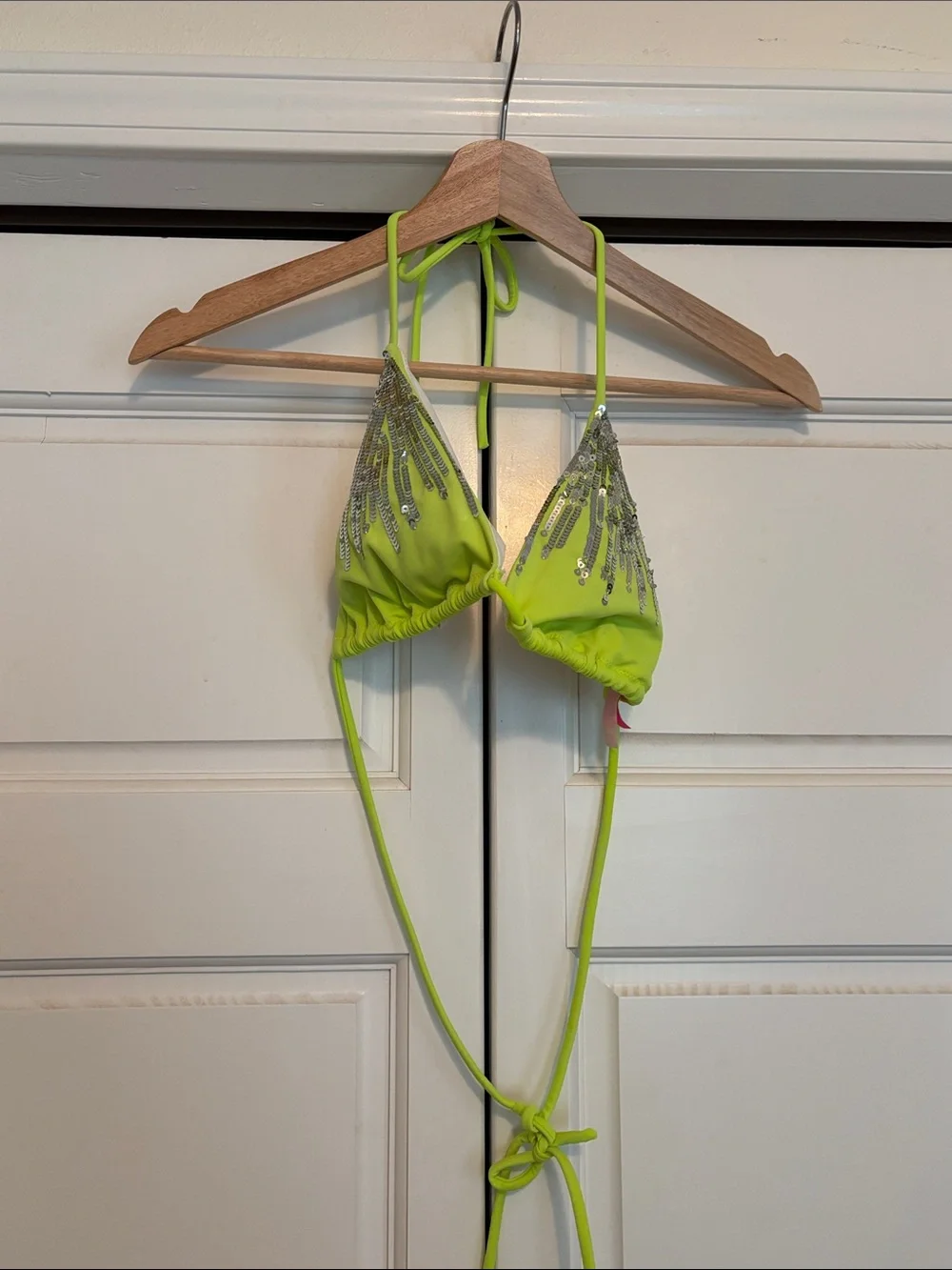 2012 Victoria Secret Neon Lime Beaded Triangle Bikini Top